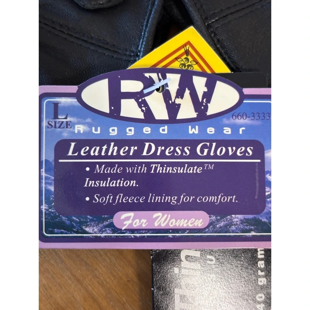 RW Rugged Wear Women's Leather Dress Gloves‎ Black Italian Genuine New L